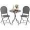 Costway 3 PCS Metal Bistro Set Round Table & 2 Folding Chairs with Rattan-Like Pattern Black/White